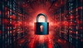 Conceptual image of cracked padlock surrounded by binary code symbolizing hacking risks