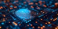 Conceptual image of cybersecurity and data protection using fingerprint microchip technology.