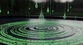 Digital Raindrops Forming Ripples in Water with Binary Code Royalty Free Stock Photo