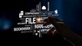 Conceptual image depicting file management, cloud storage, metadata organization, and data transfer with creative visual Royalty Free Stock Photo