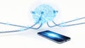 Digital Brain Connected by Chains to a Smartphone on White Background Royalty Free Stock Photo