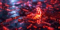 Conceptual image of digital security symbolized by neonilluminated circuit board and padlock. Royalty Free Stock Photo