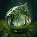 Conceptual image of a drop of water with a lush forest inside. Concept of ecology, sustainability, conservation and preservation Royalty Free Stock Photo