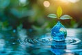Conceptual image of earth shaped water droplet symbolizing water conservation with space for text Royalty Free Stock Photo