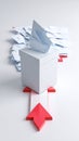 Conceptual image of election voting or important feedback submission with envelopes and red arrow Royalty Free Stock Photo
