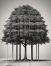 Conceptual image of exploiting trees and forest for material gain with barcode and tree Royalty Free Stock Photo
