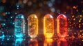 Conceptual image of fat-soluble vitamins and vitamin-like substances in capsules. Royalty Free Stock Photo