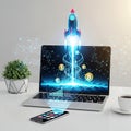 Fintech Rocket Launch and Crypto Growth Royalty Free Stock Photo
