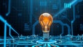 Digital Innovation: Light Bulb on Circuit Board Royalty Free Stock Photo