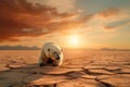 Conceptual image featuring a polar bear in a setting related to global warming. Generative AI Royalty Free Stock Photo