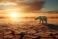 Conceptual image featuring a polar bear in a setting related to global warming. Generative AI Royalty Free Stock Photo