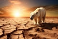 Conceptual image featuring a polar bear in a setting related to global warming. Generative AI Royalty Free Stock Photo