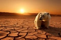 Conceptual image featuring a polar bear in a setting related to global warming. Generative AI Royalty Free Stock Photo