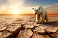 Conceptual image featuring a polar bear in a setting related to global warming. Generative AI Royalty Free Stock Photo