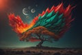 Conceptual image of fire in the form of a tree. ai generated Royalty Free Stock Photo