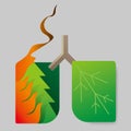 Conceptual image of forest fires harm lung health