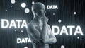 Conceptual image of a futuristic android contemplating data analysis Royalty Free Stock Photo