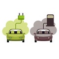 Conceptual image of a green energy and pollute cars.