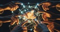 Hands Interacting with a Digital Network Representing Connection and Collaboration Royalty Free Stock Photo