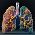A conceptual image of the human respiratory system, illustrating the lungs, trachea, bronchi, and alveoli