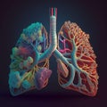A conceptual image of the human respiratory system, illustrating the lungs, trachea, bronchi, and alveoli