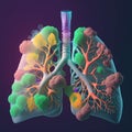 A conceptual image of the human respiratory system, illustrating the lungs, trachea, bronchi, and alveoli