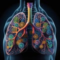 A conceptual image of the human respiratory system, illustrating the lungs, trachea, bronchi, and alveoli