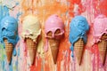 A conceptual image of ice cream flavors represented as colorful paint strokes on a canvas illustration generative ai