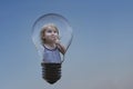 Conceptual image of the idea that has come, a little sweet girl Royalty Free Stock Photo