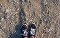 Conceptual image of legs . Feet shoes walking in outdoor. Youth Selphie Modern hipster