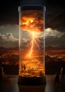 Conceptual image of a lightning strike in a glass vase. Royalty Free Stock Photo