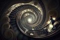 Conceptual image of a man climbing a spiral staircase in a dream