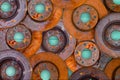 Conceptual image of overlaid rusty brake rotors Royalty Free Stock Photo