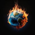 Conceptual image of planet earth burning and frozen due to climate change. Global warming, Climate change, Mass extinction concept