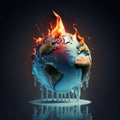 Conceptual image of planet earth burning and frozen due to climate change. Global warming, Climate change, Mass extinction concept