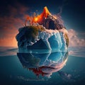 Conceptual image of planet earth burning and frozen due to climate change. Global warming, Climate change, Mass extinction concept