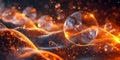 Conceptual image of quantum computing with exploding spheres and flowing waves. Concept Quantum