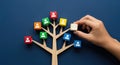 Team Building Concept Hand Adding Person Icon Block to Wooden Tree Structure Royalty Free Stock Photo