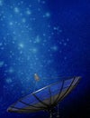 Conceptual image of a satellite dish antenna over night sky with