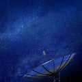 Conceptual image of a satellite dish antenna over night sky with