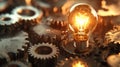 A conceptual image showcasing business innovations with a lightbulb and gears representing creative Royalty Free Stock Photo