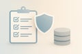 A conceptual image showing a checklist, shield, and database icons, representing data compliance, protection, and system auditing Royalty Free Stock Photo