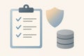 A conceptual image showing a checklist, shield, and database icons, representing data compliance, protection, and system auditing Royalty Free Stock Photo