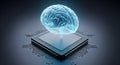 Futuristic AI Brain Evolving from Microchip for Digital Intelligence and Advanced Computing Concepts. Royalty Free Stock Photo