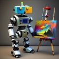 A robot creating art, by painting on an easel, generated by AI.
