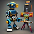 A robot creating art, by painting on an easel, generated by AI.