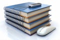 Stack of Ring Binding Books with Mouse for E-Learning Concept Royalty Free Stock Photo