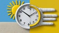 A conceptual image shows a round clock split into two contrasting halves