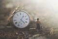 Conceptual image of a small business woman running against the clock