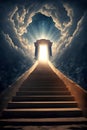 Conceptual image with stairway leading to heaven with bright light
